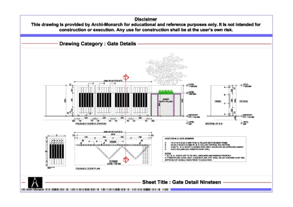 Gate Detail Nineteen – Architectural Gate Detail Drawing | Archi-Monarch