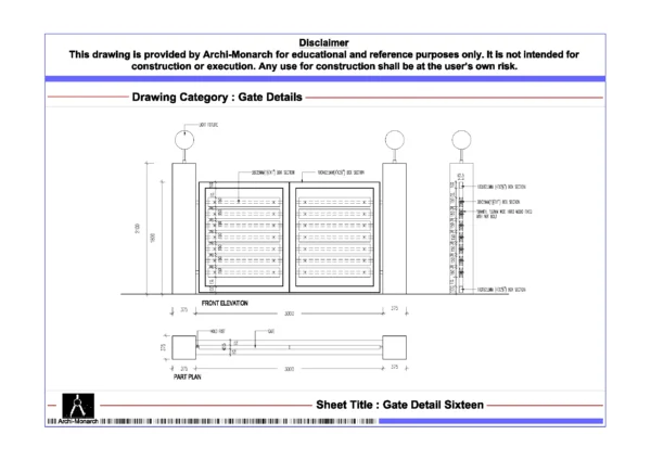 Gate Detail Sixteen – Architectural Gate Detail Drawing | Archi-Monarch