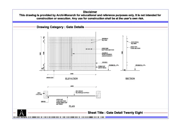 Gate Detail Twenty Eight – Architectural Gate Detail Drawing | Archi-Monarch