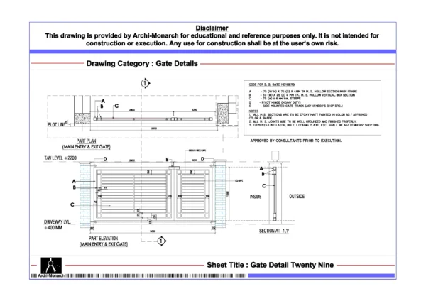 Gate Detail Twenty Nine – Architectural Gate Detail Drawing | Archi-Monarch