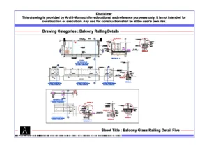 Balcony Glass Railing Detail Five – Architectural Glass Balcony Railing Detail Drawing | Archi-Monarch