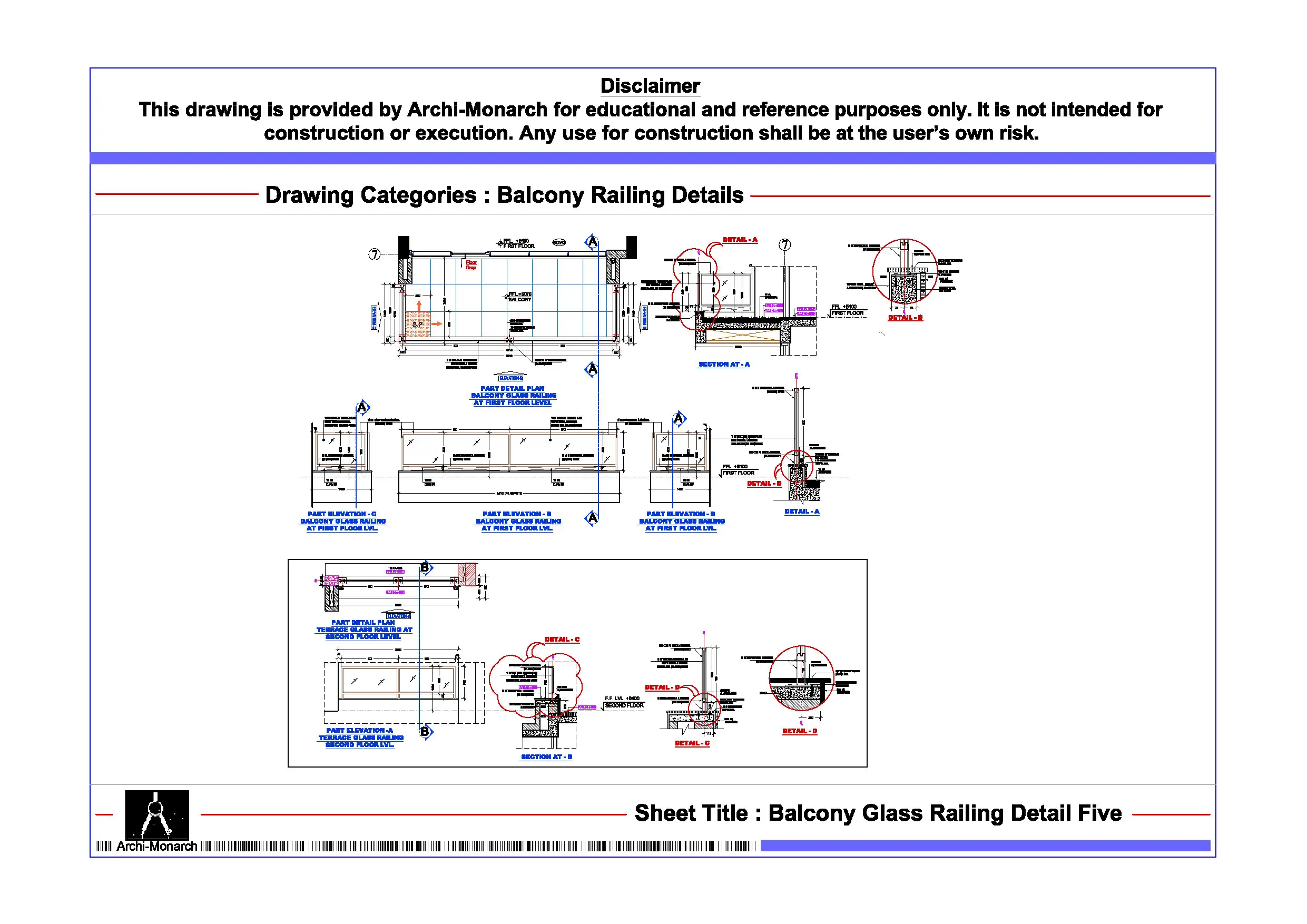 Balcony Glass Railing Detail Five – Architectural Glass Balcony Railing Detail Drawing | Archi-Monarch