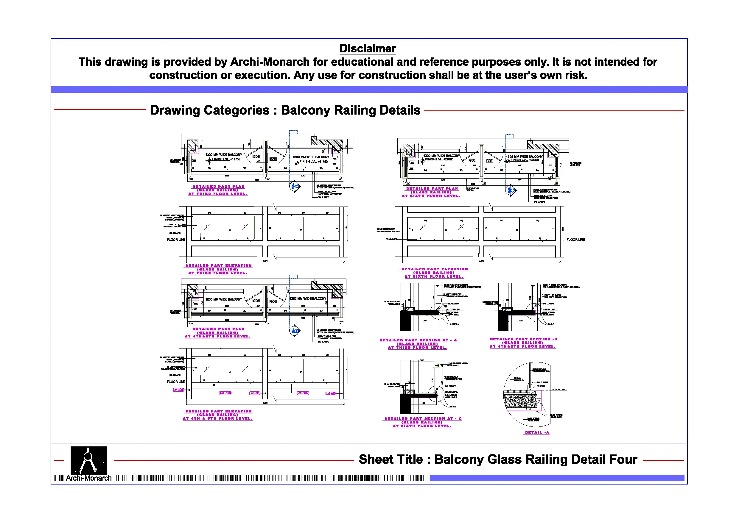 Balcony Glass Railing Detail Four – Architectural Glass Balcony Railing Detail Drawing | Archi-Monarch