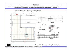 Balcony Railing Detail Eight – Architectural Balcony Railing Detail Drawing | Archi-Monarch