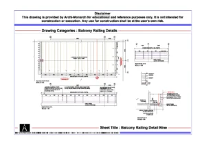 Balcony Railing Detail Nine – Architectural Balcony Railing Detail Drawing | Archi-Monarch