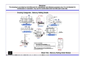 Balcony Railing Detail Sixteen – Architectural Balcony Railing Detail Drawing | Archi-Monarch