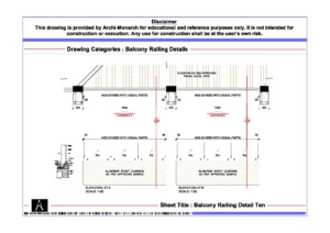 Balcony Railing Detail Ten – Architectural Balcony Railing Detail Drawing | Archi-Monarch