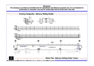 Balcony Railing Detail Twelve – Architectural Balcony Railing Detail Drawing | Archi-Monarch