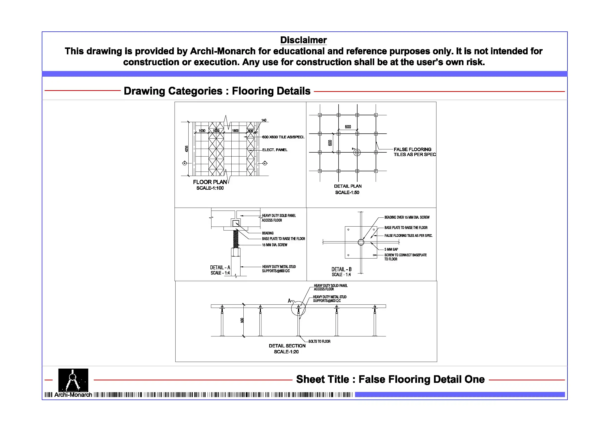 False Flooring Detail One – Architectural False Flooring Detail Drawing | Archi-Monarch