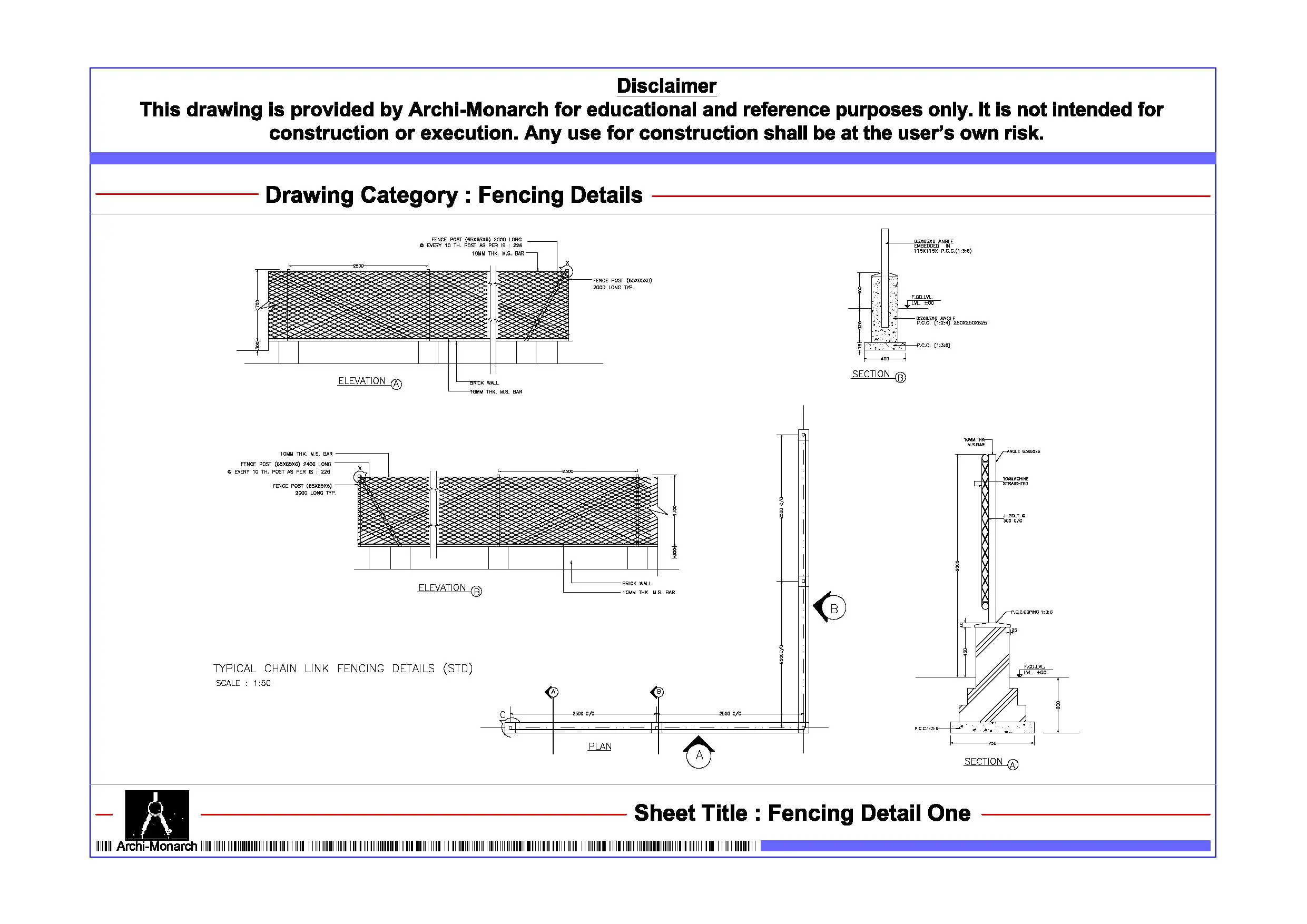Fencing Detail One – Architectural Fencing Detail Drawing | Archi-Monarch