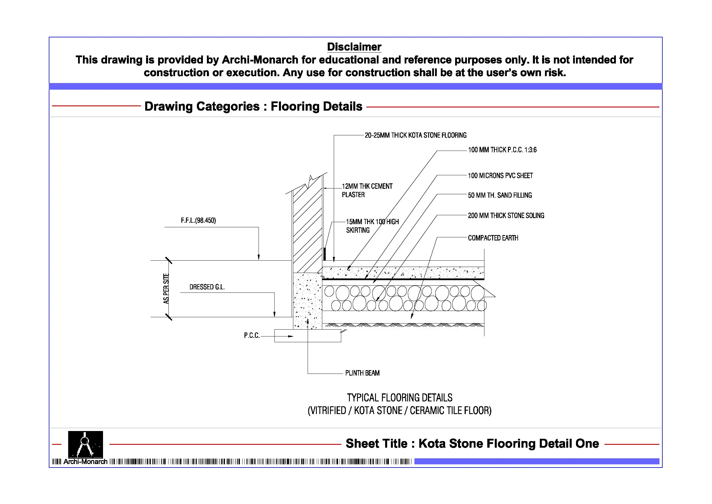 Kota Stone Flooring Detail One – Architectural Kota Stone Flooring Detail Drawing | Archi-Monarch