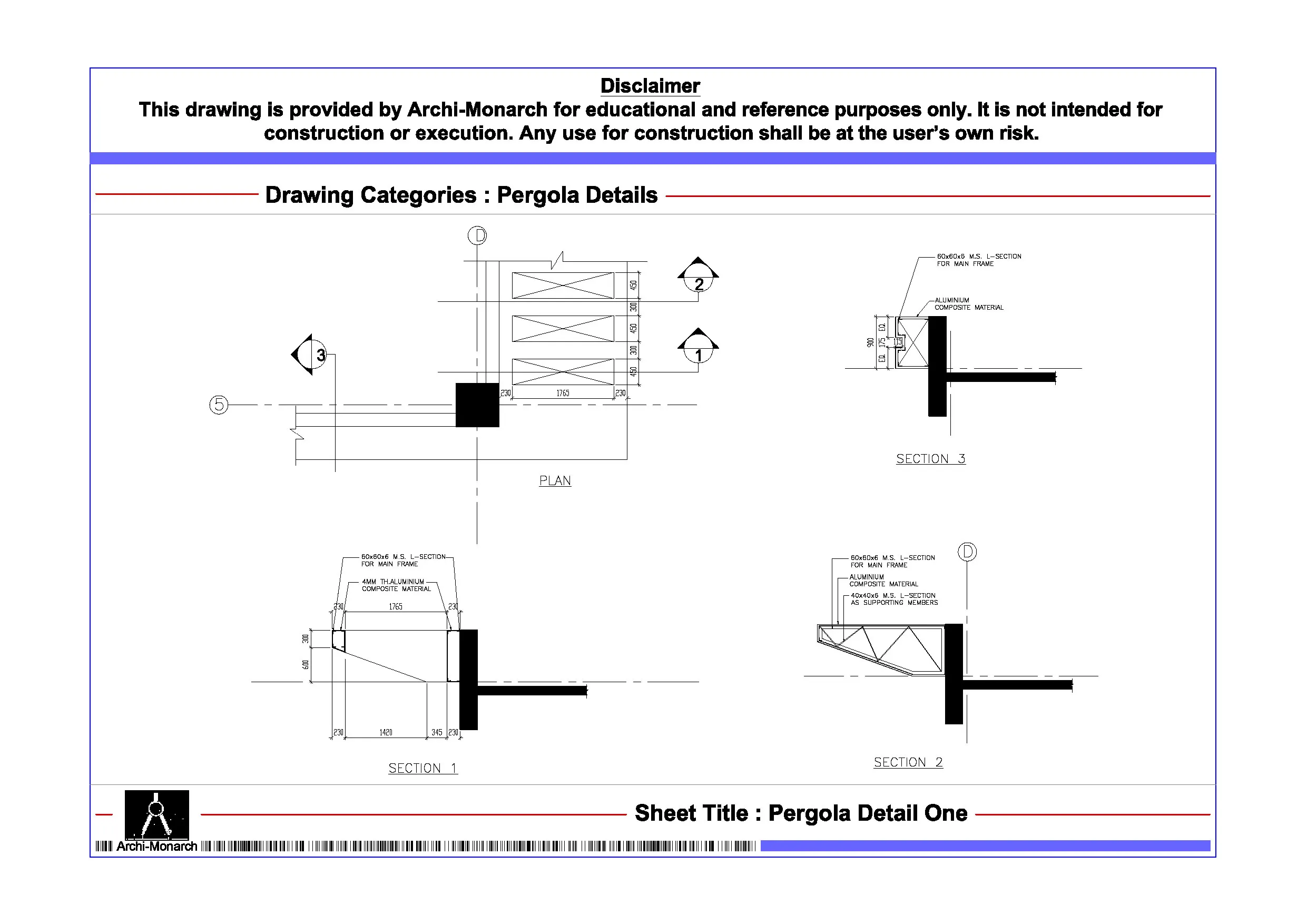 Pergola Detail One – Architectural Pergola Detail Drawing | Archi-Monarch