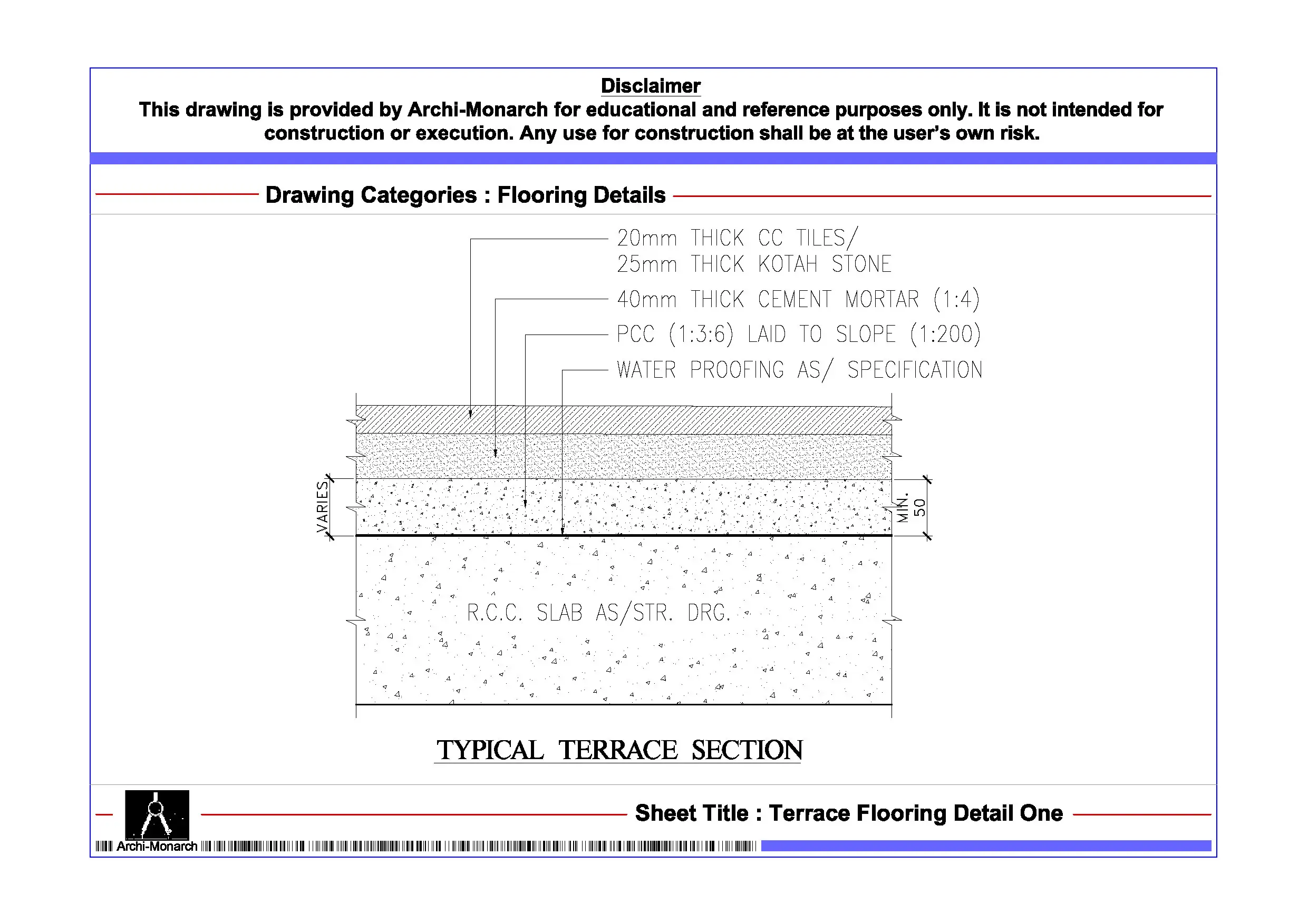 Terrace Flooring Detail One – Architectural Terrace Flooring Detail Drawing | Archi-Monarch