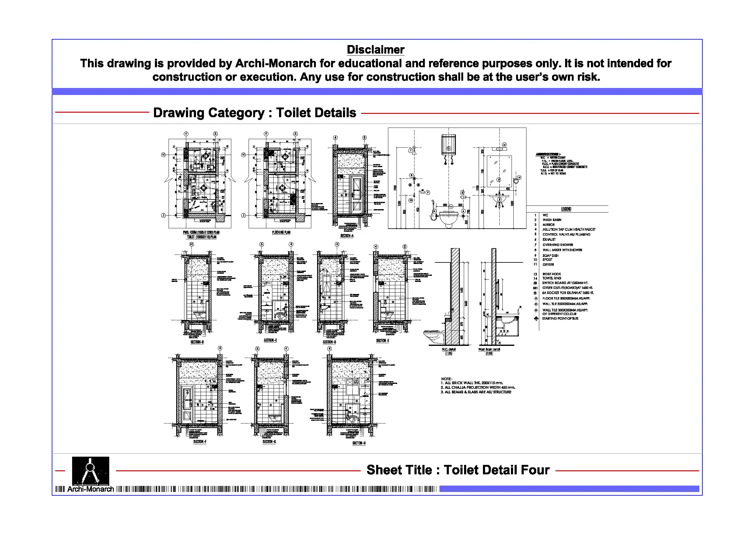 Toilet Detail Four – Architectural Toilet Detail Drawing | Archi-Monarch