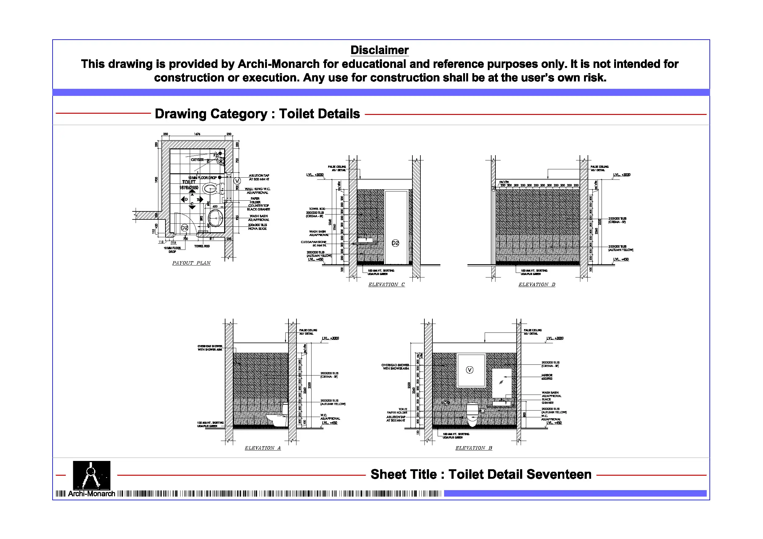 Toilet Detail Seventeen – Architectural Toilet Detail Drawing | Archi-Monarch