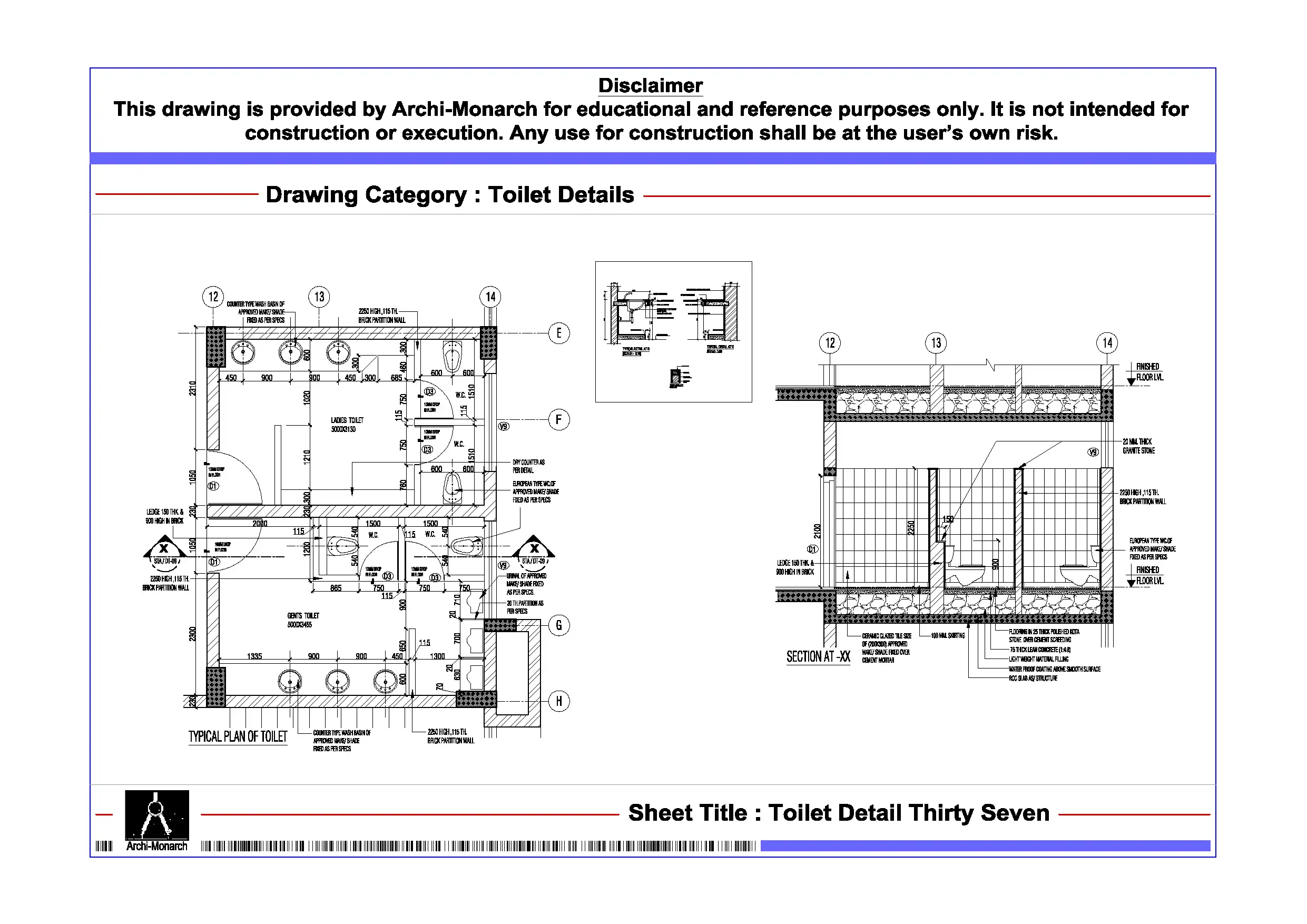 Toilet Detail Thirty Seven – Architectural Toilet Detail Drawing | Archi-Monarch