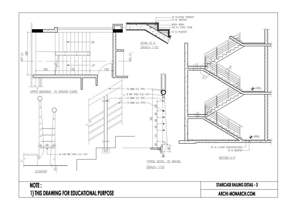 Concrete staircase detail drawing in dwg file. - Cadbull