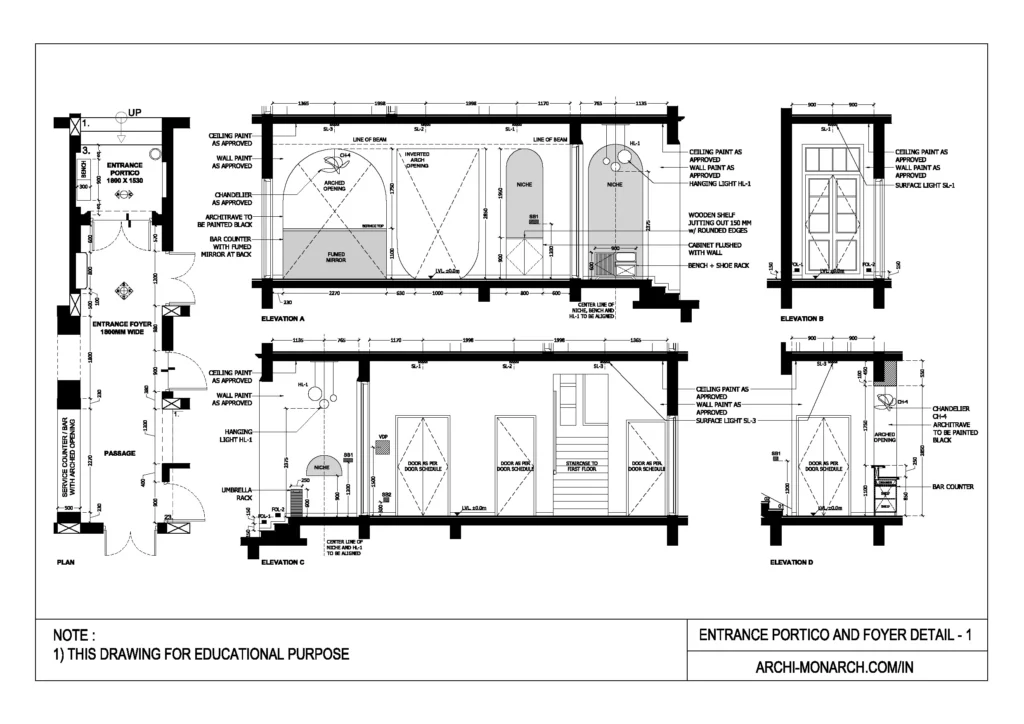 ENTRANCE PORTICO AND FOYER DETAIL ONE