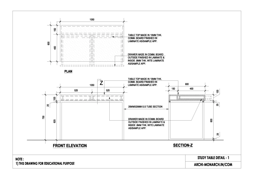 STUDY TABLE DETAIL ONE