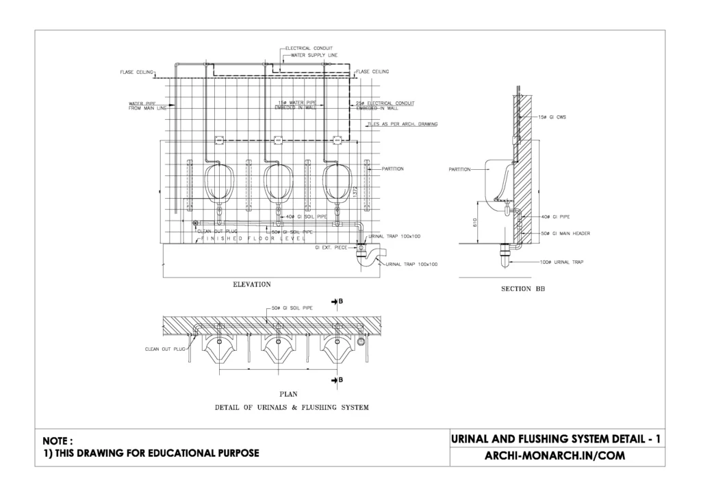 URINAL AND FLUSHING SYSTEM DETAIL ONE