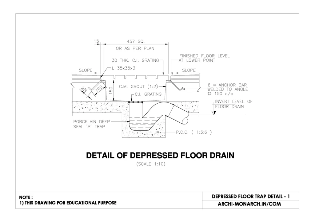 DEPRESSED FLOOR TRAP DETAIL ONE